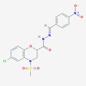 molecular formula C17H15ClN4O6S B2973654 6-chloro-4-(methylsulfonyl)-N'-[(4-nitrophenyl)methylene]-3,4-dihydro-2H-1,4-benzoxazine-2-carbohydrazide CAS No. 866134-94-3