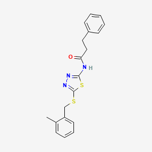 molecular formula C19H19N3OS2 B2973665 N-[5-[(2-methylphenyl)methylsulfanyl]-1,3,4-thiadiazol-2-yl]-3-phenylpropanamide CAS No. 868977-15-5