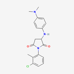 molecular formula C19H20ClN3O2 B2973671 1-(3-Chloro-2-methylphenyl)-3-((4-(dimethylamino)phenyl)amino)pyrrolidine-2,5-dione CAS No. 1009234-21-2