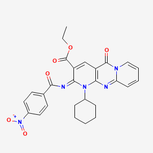 molecular formula C27H25N5O6 B2973681 (Z)-ethyl 1-cyclohexyl-2-((4-nitrobenzoyl)imino)-5-oxo-2,5-dihydro-1H-dipyrido[1,2-a:2',3'-d]pyrimidine-3-carboxylate CAS No. 534579-17-4