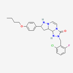 molecular formula C24H21ClFN5O2 B2973682 11-(4-Butoxyphenyl)-4-[(2-chloro-6-fluorophenyl)methyl]-3,4,6,9,10-pentaazatricyclo[7.3.0.0^{2,6}]dodeca-1(12),2,7,10-tetraen-5-one CAS No. 1326916-00-0