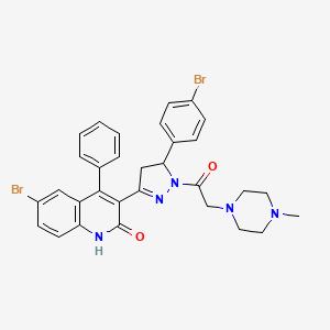 molecular formula C31H29Br2N5O2 B2973685 6-bromo-3-{5-(4-bromophenyl)-1-[(4-methylpiperazin-1-yl)acetyl]-4,5-dihydro-1H-pyrazol-3-yl}-4-phenylquinolin-2(1H)-one CAS No. 324010-40-4