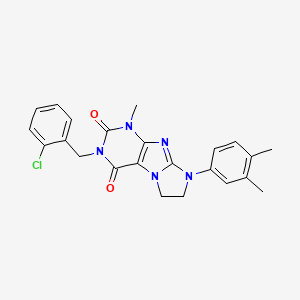molecular formula C23H22ClN5O2 B2973701 3-[(2-chlorophenyl)methyl]-8-(3,4-dimethylphenyl)-1-methyl-1H,2H,3H,4H,6H,7H,8H-imidazo[1,2-g]purine-2,4-dione CAS No. 872842-96-1