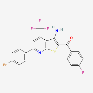molecular formula C21H11BrF4N2OS B2973705 (3-Amino-6-(4-bromophenyl)-4-(trifluoromethyl)thieno[2,3-b]pyridin-2-yl)(4-fluorophenyl)methanone CAS No. 618383-53-2