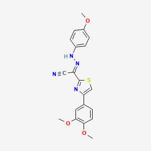 molecular formula C20H18N4O3S B2973711 (2E)-4-(3,4-dimethoxyphenyl)-N-(4-methoxyanilino)-1,3-thiazole-2-carboximidoyl cyanide CAS No. 796881-66-8