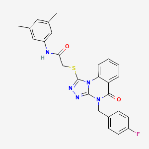 molecular formula C26H22FN5O2S B2973720 N-(3,5-dimethylphenyl)-2-((4-(4-fluorobenzyl)-5-oxo-4,5-dihydro-[1,2,4]triazolo[4,3-a]quinazolin-1-yl)thio)acetamide CAS No. 1110980-21-6