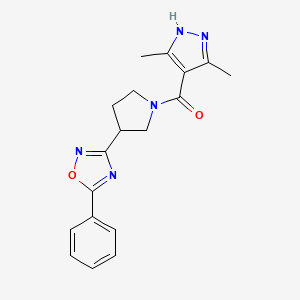 molecular formula C18H19N5O2 B2973728 (3,5-dimethyl-1H-pyrazol-4-yl)(3-(5-phenyl-1,2,4-oxadiazol-3-yl)pyrrolidin-1-yl)methanone CAS No. 2034201-40-4