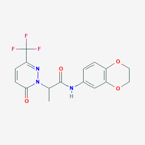 molecular formula C16H14F3N3O4 B2973733 N-(2,3-Dihydro-1,4-benzodioxin-6-yl)-2-[6-oxo-3-(trifluoromethyl)pyridazin-1-yl]propanamide CAS No. 2380187-62-0