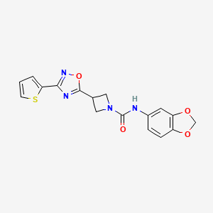 molecular formula C17H14N4O4S B2973744 N-(benzo[d][1,3]dioxol-5-yl)-3-(3-(thiophen-2-yl)-1,2,4-oxadiazol-5-yl)azetidine-1-carboxamide CAS No. 1324108-09-9