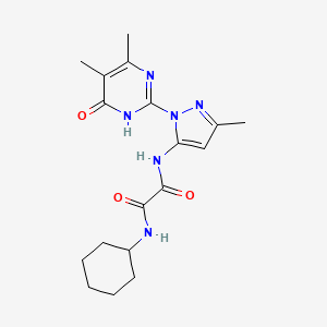 molecular formula C18H24N6O3 B2973747 N1-cyclohexyl-N2-(1-(4,5-dimethyl-6-oxo-1,6-dihydropyrimidin-2-yl)-3-methyl-1H-pyrazol-5-yl)oxalamide CAS No. 1013985-09-5