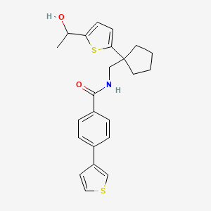 molecular formula C23H25NO2S2 B2973750 N-((1-(5-(1-hydroxyethyl)thiophen-2-yl)cyclopentyl)methyl)-4-(thiophen-3-yl)benzamide CAS No. 2034343-76-3