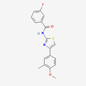 molecular formula C18H15FN2O2S B2973756 3-fluoro-N-[4-(4-methoxy-3-methylphenyl)-1,3-thiazol-2-yl]benzamide CAS No. 476283-24-6