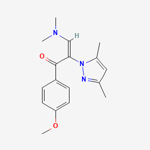 molecular formula C17H21N3O2 B2973776 (E)-3-(dimethylamino)-2-(3,5-dimethyl-1H-pyrazol-1-yl)-1-(4-methoxyphenyl)-2-propen-1-one CAS No. 956243-74-6