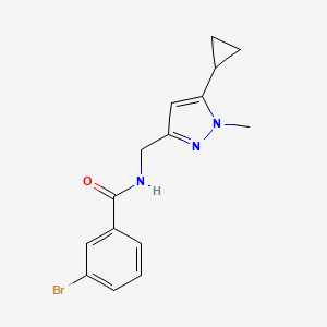 molecular formula C15H16BrN3O B2973780 3-bromo-N-((5-cyclopropyl-1-methyl-1H-pyrazol-3-yl)methyl)benzamide CAS No. 1448062-74-5