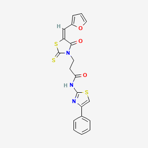 (E)-3-(5-(furan-2-ylmethylene)-4-oxo-2-thioxothiazolidin-3-yl)-N-(4-phenylthiazol-2-yl)propanamide