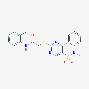 molecular formula C20H18N4O3S2 B2973802 2-[(6-甲基-5,5-二氧代-6H-嘧啶并[5,4-c][2,1]苯并噁唑-2-基)硫]-N-(2-甲基苯基)乙酰胺 CAS No. 895101-78-7
