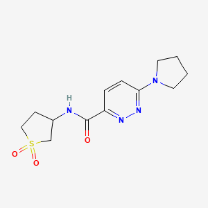 molecular formula C13H18N4O3S B2973809 N-(1,1-dioxidotetrahydrothiophen-3-yl)-6-(pyrrolidin-1-yl)pyridazine-3-carboxamide CAS No. 1396784-98-7