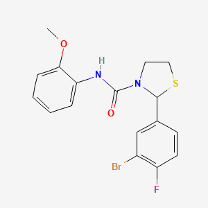 molecular formula C17H16BrFN2O2S B2973813 2-(3-bromo-4-fluorophenyl)-N-(2-methoxyphenyl)thiazolidine-3-carboxamide CAS No. 2034472-30-3