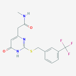 molecular formula C15H14F3N3O2S B2973825 N-methyl-2-(6-oxo-2-((3-(trifluoromethyl)benzyl)thio)-1,6-dihydropyrimidin-4-yl)acetamide CAS No. 1172104-75-4