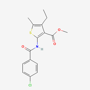 molecular formula C16H16ClNO3S B2973827 Methyl 2-[(4-chlorobenzoyl)amino]-4-ethyl-5-methylthiophene-3-carboxylate CAS No. 544450-68-2