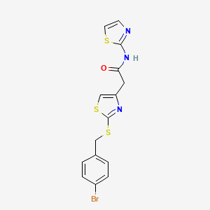 molecular formula C15H12BrN3OS3 B2973840 2-(2-((4-bromobenzyl)thio)thiazol-4-yl)-N-(thiazol-2-yl)acetamide CAS No. 953957-37-4