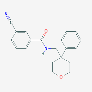 molecular formula C20H20N2O2 B2973856 3-cyano-N-((4-phenyltetrahydro-2H-pyran-4-yl)methyl)benzamide CAS No. 1208966-53-3