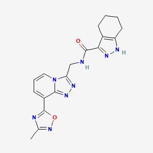 molecular formula C18H18N8O2 B2973885 N-((8-(3-methyl-1,2,4-oxadiazol-5-yl)-[1,2,4]triazolo[4,3-a]pyridin-3-yl)methyl)-4,5,6,7-tetrahydro-1H-indazole-3-carboxamide CAS No. 2034458-44-9