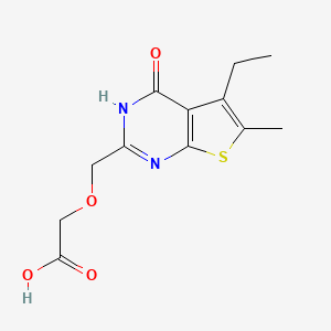 molecular formula C12H14N2O4S B2973906 2-({5-乙基-6-甲基-4-氧代-1H,4H-噻吩并[2,3-d]嘧啶-2-基}甲氧基)乙酸 CAS No. 1291949-42-2