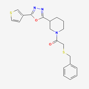 molecular formula C20H21N3O2S2 B2973917 2-(Benzylthio)-1-(3-(5-(thiophen-3-yl)-1,3,4-oxadiazol-2-yl)piperidin-1-yl)ethanone CAS No. 1797259-51-8