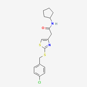 molecular formula C17H19ClN2OS2 B2973924 2-(2-((4-chlorobenzyl)thio)thiazol-4-yl)-N-cyclopentylacetamide CAS No. 941984-69-6