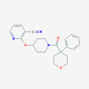 molecular formula C23H25N3O3 B2973925 2-((1-(4-phenyltetrahydro-2H-pyran-4-carbonyl)piperidin-4-yl)oxy)nicotinonitrile CAS No. 1797959-00-2