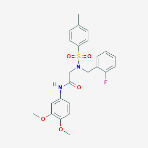 molecular formula C24H25FN2O5S B297394 N-(3,4-dimethoxyphenyl)-2-{(2-fluorobenzyl)[(4-methylphenyl)sulfonyl]amino}acetamide 