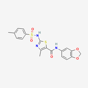 molecular formula C19H17N3O5S2 B2973964 N-(benzo[d][1,3]dioxol-5-yl)-4-methyl-2-(4-methylphenylsulfonamido)thiazole-5-carboxamide CAS No. 941925-57-1