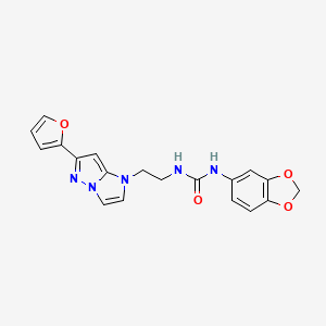 molecular formula C19H17N5O4 B2973965 1-(苯并[d][1,3]二氧杂环-5-基)-3-(2-(6-(呋喃-2-基)-1H-咪唑并[1,2-b]吡唑-1-基)乙基)脲 CAS No. 1798539-80-6