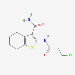 molecular formula C12H15ClN2O2S B2973969 2-(3-Chloropropanamido)-4,5,6,7-tetrahydro-1-benzothiophene-3-carboxamide CAS No. 302936-04-5