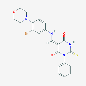 (5E)-5-[(3-bromo-4-morpholin-4-ylanilino)methylidene]-1-phenyl-2-sulfanylidene-1,3-diazinane-4,6-dione