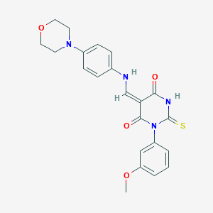 (5E)-1-(3-methoxyphenyl)-5-[(4-morpholin-4-ylanilino)methylidene]-2-sulfanylidene-1,3-diazinane-4,6-dione