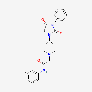 molecular formula C22H23FN4O3 B2973982 2-(4-(2,4-二氧代-3-苯基咪唑烷-1-基)哌啶-1-基)-N-(3-氟苯基)乙酰胺 CAS No. 2034604-66-3