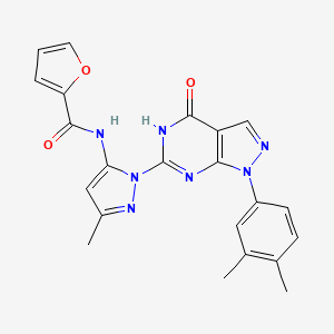 molecular formula C22H19N7O3 B2973994 N-(1-(1-(3,4-dimethylphenyl)-4-oxo-4,5-dihydro-1H-pyrazolo[3,4-d]pyrimidin-6-yl)-3-methyl-1H-pyrazol-5-yl)furan-2-carboxamide CAS No. 1170449-29-2