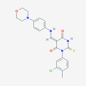 (5E)-1-(3-chloro-4-methylphenyl)-5-[(4-morpholin-4-ylanilino)methylidene]-2-sulfanylidene-1,3-diazinane-4,6-dione