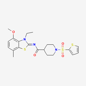 molecular formula C21H25N3O4S3 B2974000 (E)-N-(3-ethyl-4-methoxy-7-methylbenzo[d]thiazol-2(3H)-ylidene)-1-(thiophen-2-ylsulfonyl)piperidine-4-carboxamide CAS No. 941896-53-3