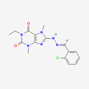 molecular formula C16H17ClN6O2 B2974005 (E)-8-(2-(2-氯苄叉)-肼基)-1-乙基-3,7-二甲基-1H-嘌呤-2,6(3H,7H)-二酮 CAS No. 1203446-10-9