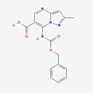 molecular formula C16H14N4O4 B2974018 2-Methyl-7-(phenylmethoxycarbonylamino)pyrazolo[1,5-a]pyrimidine-6-carboxylic acid CAS No. 2287271-55-8