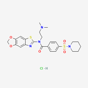 molecular formula C24H29ClN4O5S2 B2974059 N-[2-(dimethylamino)ethyl]-N-([1,3]dioxolo[4,5-f][1,3]benzothiazol-6-yl)-4-piperidin-1-ylsulfonylbenzamide;hydrochloride CAS No. 1322014-34-5