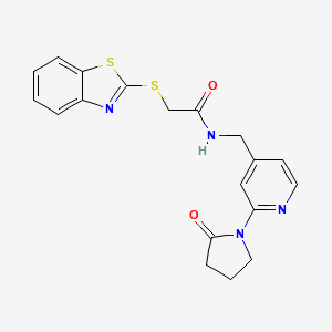 molecular formula C19H18N4O2S2 B2974067 2-(1,3-benzothiazol-2-ylsulfanyl)-N-{[2-(2-oxopyrrolidin-1-yl)pyridin-4-yl]methyl}acetamide CAS No. 2034299-84-6