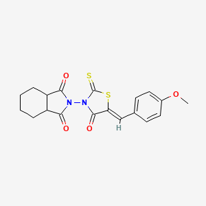 molecular formula C19H18N2O4S2 B2974068 2-[(5Z)-5-[(4-methoxyphenyl)methylidene]-4-oxo-2-sulfanylidene-1,3-thiazolidin-3-yl]-3a,4,5,6,7,7a-hexahydroisoindole-1,3-dione CAS No. 477868-42-1