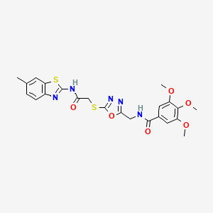 molecular formula C23H23N5O6S2 B2974072 3,4,5-trimethoxy-N-((5-((2-((6-methylbenzo[d]thiazol-2-yl)amino)-2-oxoethyl)thio)-1,3,4-oxadiazol-2-yl)methyl)benzamide CAS No. 851784-30-0