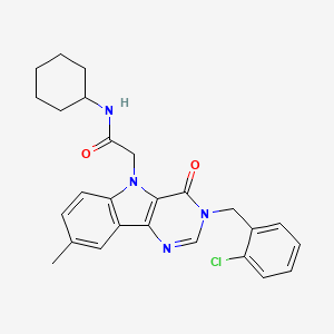 molecular formula C26H27ClN4O2 B2974074 2-(3-(2-chlorobenzyl)-8-methyl-4-oxo-3H-pyrimido[5,4-b]indol-5(4H)-yl)-N-cyclohexylacetamide CAS No. 1189936-29-5