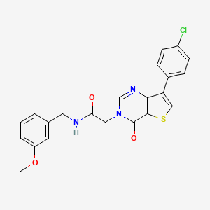 molecular formula C22H18ClN3O3S B2974083 2-[7-(4-chlorophenyl)-4-oxothieno[3,2-d]pyrimidin-3(4H)-yl]-N-(3-methoxybenzyl)acetamide CAS No. 1105222-53-4