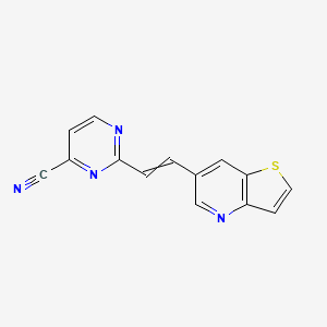 molecular formula C14H8N4S B2974093 2-(2-{Thieno[3,2-b]pyridin-6-yl}ethenyl)pyrimidine-4-carbonitrile CAS No. 1428122-90-0